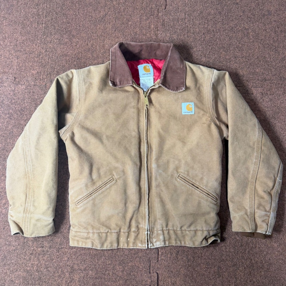 Carhartt‎ Vintage Kids Detroit Jacket Tan Duck Canvas Corduroy Collar Y20 BRN 10